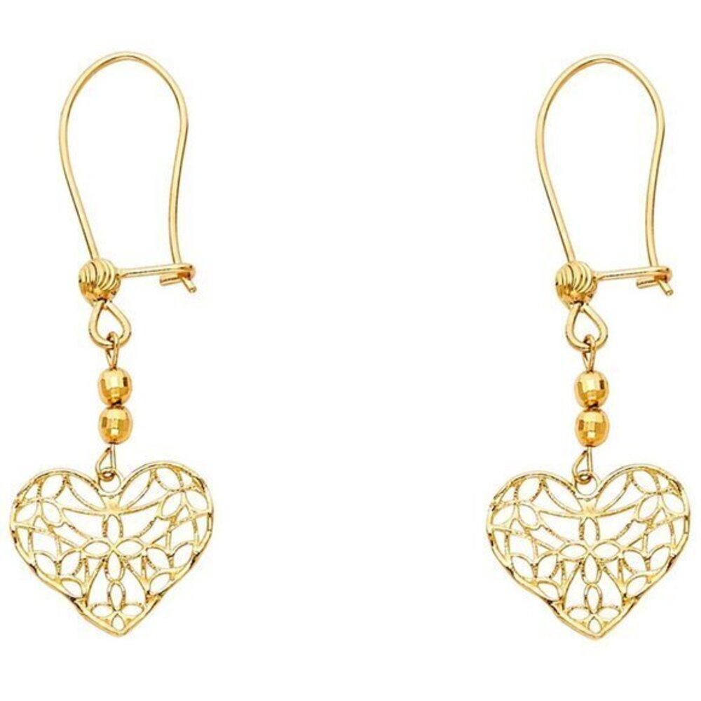 New Solid 14K Yellow Gold Open Heart Earrings